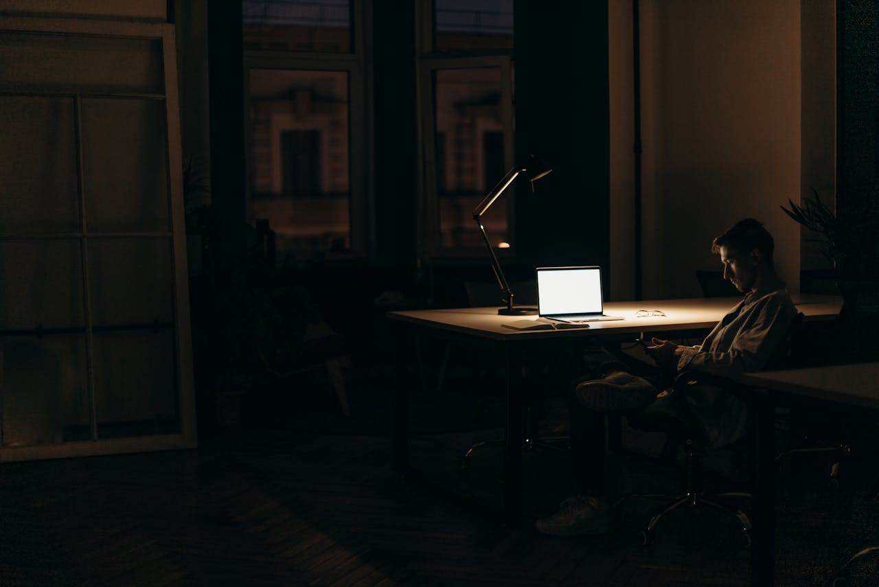 Business owner working late