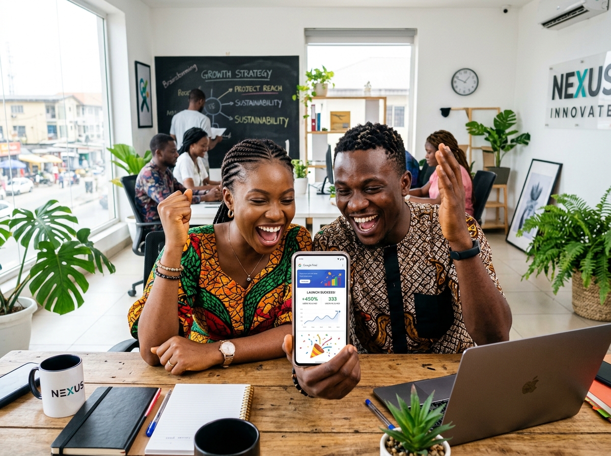 Excited Nigerian Partner Checking Bank Credit Alert